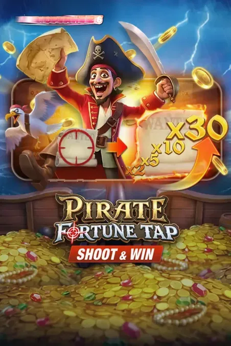 Pemandangan dek kapal bajak laut dengan meriam siap menembak target di Pirate Fortune Tap